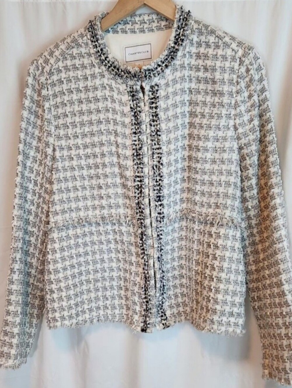 Women's Charter Club Tweed Fringe Jacket Blazer Size XL